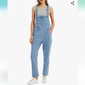 Anna-Kaci Womens Vintage Wash Straight Leg Denim Overalls With Pocket Bib S